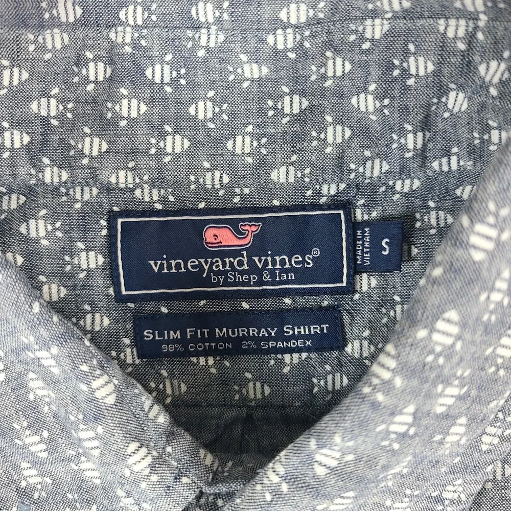 Vineyard Vines Murray Shirt Mens Small Blue Slim Fit Preppy Hawaiian Button Up
